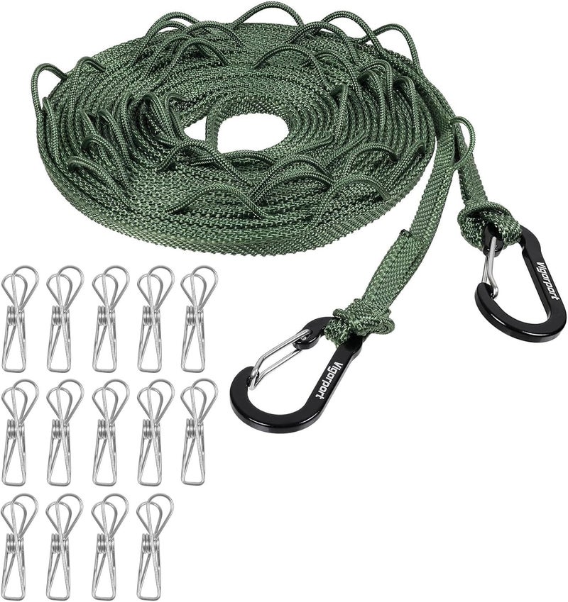 Vigorport Portable Travel Clothesline, Windproof Clothes Line with Hang Hole, Indoor and Outdoor Laundry Line with Clothespins for Hotel, Camping, RV, Cruise Ship (Green, 18.8Ft) - Image 1